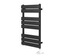 (500mm W x 800mm H , No) Richmond Electric Heated Towel Rail Black Flat Panel Bathroom Radiator