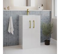 500mm White Freestanding Vanity Unit with Basin and Brass Handles - Ashford