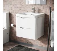 Nes Home 500mm White Wall Hung Basin Vanity Unit 2 Drawer Bathroom Storage Cabinet Gloss