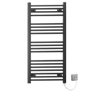 500mm Wide Black Flat Electric Pre-Filled Heated Towel Rail Radiator For Bathroom Designer UK (Alyssa 500 / 1000mm Electric Black)