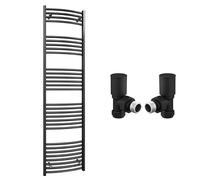 500mm Wide Curved Black Radiator Bathroom Towel Rail Radiator For Central Heating Bathroom Heated Towel Rail (500 x 1700 mm (h), With Black Angled Valves)