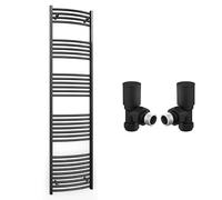 500mm Wide Curved Black Radiator Bathroom Towel Rail Radiator For Central Heating Bathroom Heated Towel Rail (500 x 1800 mm (h), With Black Angled Valves)