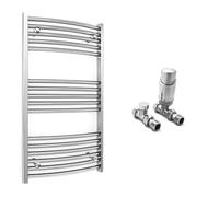 500mm Wide Curved Chrome Heated Bathroom Towel Rail Radiator With Valves For Central Heating UK (With TRV Curved Valves, 500 x 900 mm (h))
