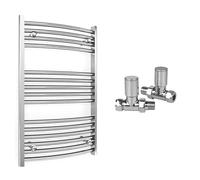 500mm Wide Curved Chrome Heated Bathroom Towel Rail Radiator With Valves For Central Heating UK (With Curved Valves, 500 x 800 mm (h))