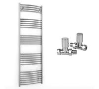 500mm Wide Curved Chrome Heated Bathroom Towel Rail Radiator With Valves For Central Heating UK (With Curved Valves, 500 x 1600 mm (h))