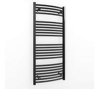 500mm Wide Curved Matt Black Heated Towel Rail Radiator Designer Bathroom For Central Heating Only (500mm x 1200mm (h))