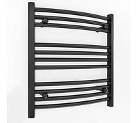 500mm Wide Curved Matt Black Heated Towel Rail Radiator Designer Bathroom For Central Heating Only (500mm x 600mm (h))