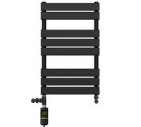 500mm Wide Flat Panel Matt Black Dual Fuel Electric Heated Towel Rail Radiator For Bathroom Designer Wide (Thermostatic AF Electric Element, 500 x 800mm (h))