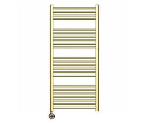 500mm Wide Gold Electric Bathroom Towel Rail Radiator With Thermostatic Electric Element UK Pre-Filled (500 x 1200 mm (h))