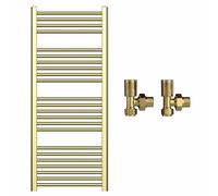 500mm Wide Gold Heated Bathroom Towel Rail Radiator With Valves For Central Heating UK (With Angled Valves, 500 x 1200 mm (h))