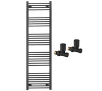 500mm Wide Straight Black Heated Bathroom Towel Rail Radiator With Valves For Central Heating UK (With Black Straight Valves, 500 x 1700mm (h))
