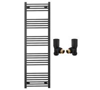 500mm Wide Straight Black Heated Bathroom Towel Rail Radiator With Valves For Central Heating UK (With Black Angled Valves, 500 x 1600mm (h))