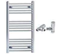 500mm Wide Straight Chrome Heated Bathroom Towel Rail Radiator With Valves For Central Heating UK (With Chrome Angled Valves, 500 x 900mm (h))
