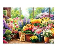 500pc Adult Jigsaw Puzzle, Cute Kitten & Flower Garden,20.5x15 Inch | with rich colors clear image quality. It is relaxing and intellectually stimulating.family entertainment