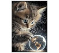 500pc Adult Jigsaw Puzzle, Kitten & Glowing Globe Starry Sky | with rich colors clear image quality. It is relaxing and intellectually stimulating.family entertainment