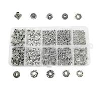 500PC Silver Spacer Beads - Ten Colors of Tibetan Metal Alloy Tubular Spacer Beads with Flower-Shaped Flat Round Beads, Perfect for Jewelry, Bracelets, Necklaces, and Earrings Crafting