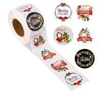 500pcs 1.5 inch Merry Christmas Stickers Roll, 5 Patterns Xmas Holiday Round Labels Decoration for Kids Crafts Cards Scrapbooking Envelopes Seal Gift Tags (Style 1)