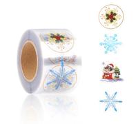 500pcs 1.5in Clear Merry Christmas Stickers Roll, 4 Styles Foil Gold Round Snowflake Christmas Tree Present Labels Seals for Envelope Sealing Invitation Greeting Cards Making Xmas Gift Decor
