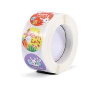 500pcs 1 Inch Easter Stickers, Colorful Happy Easter Sticker Roll Round Easter Egg Bunny Decals Self-Adhesive Rabbit Holiday Labels for Kids Gift Wrapping Envelope Cards Party Supplies Decorations