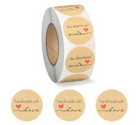 500PCS 1 Roll Cartoon Handmade with Love Round Baking Sticker, Kraft Paper Label Stickers, Self-Adhesive Label Decor for Gifts, Decoration, Food Storage, Bottles, Handcrafts, DIY Project A