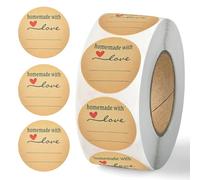 500PCS 1 Roll Cartoon Handmade with Love Round Baking Sticker, Kraft Paper Label Stickers, Self-Adhesive Label Decor for Gifts, Decoration, Food Storage, Bottles, Handcrafts, DIY Project B