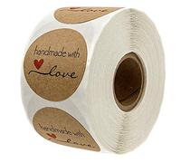 500Pcs 1 Roll Cartoon Handmade with Love Round Baking Sticker Self-Adhesive Label Decor for Homemade Gifts
