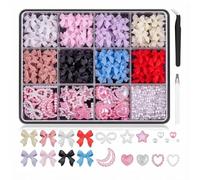 500pcs 3D Nail Charms, Assorted Colours Bow Nail Charms Mixed Multi Shapes Rhinestones, Heart Star Moon Bowknot Nails Art Gems with Pickup Tool