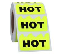 500pcs 3x5cm Fluorescent Rave Hot Flame Fire Shape Labels Marking Popular Items for Restauresent Supermarkets Stores Shops (Yellow)