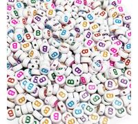 500PCS 4x7mm Acrylic Letter Beads B for Friendship Bracelets Jewelry Making, White Flat Round Acrylic with Colourful Alphabet Beads for DIY Crafts Bracelets Necklaces Key Chains Phone Lanyard