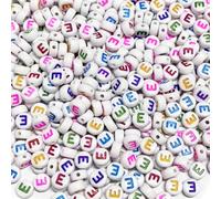 500PCS 4x7mm Acrylic Letter Beads E for Friendship Bracelets Jewelry Making, White Flat Round Acrylic with Colourful Alphabet Beads for DIY Crafts Bracelets Necklaces Key Chains Phone Lanyard