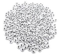 500PCS 4x7mm Acrylic Letter Beads F for Friendship Bracelet Jewellry Making, White Flat Round Acrylic with Black Alphabet Beads for DIY Crafts Bracelets Necklaces Key Chains Phone Lanyards