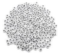 500PCS 4x7mm Acrylic Letter Beads H for Friendship Bracelet Jewellry Making, White Flat Round Acrylic with Black Alphabet Beads for DIY Crafts Bracelets Necklaces Key Chains Phone Lanyards