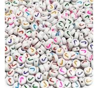500PCS 4x7mm Acrylic Letter Beads J for Friendship Bracelets Jewelry Making, White Flat Round Acrylic with Colourful Alphabet Beads for DIY Crafts Bracelets Necklaces Key Chains Phone Lanyard