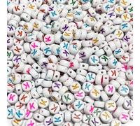 500PCS 4x7mm Acrylic Letter Beads K for Friendship Bracelets Jewelry Making, White Flat Round Acrylic with Colourful Alphabet Beads for DIY Crafts Bracelets Necklaces Key Chains Phone Lanyard