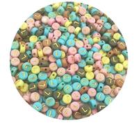 500PCS 4x7mm Acrylic Letter Beads L for Friendship Bracelets Jewelry Making, Colourful Flat Round Acrylic with Golden Alphabet Beads for DIY Crafts Bracelets Necklaces Key Chains Phone Lanyard
