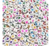500PCS 4x7mm Acrylic Letter Beads N for Friendship Bracelets Jewelry Making, White Flat Round Acrylic with Colourful Alphabet Beads for DIY Crafts Bracelets Necklaces Key Chains Phone Lanyard