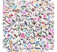 500PCS 4x7mm Acrylic Letter Beads O for Friendship Bracelets Jewelry Making, White Flat Round Acrylic with Colourful Alphabet Beads for DIY Crafts Bracelets Necklaces Key Chains Phone Lanyard