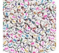 500PCS 4x7mm Acrylic Letter Beads S for Friendship Bracelets Jewelry Making, White Flat Round Acrylic with Colourful Alphabet Beads for DIY Crafts Bracelets Necklaces Key Chains Phone Lanyard
