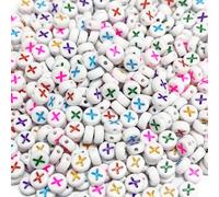500PCS 4x7mm Acrylic Letter Beads X for Friendship Bracelets Jewelry Making, White Flat Round Acrylic with Colourful Alphabet Beads for DIY Crafts Bracelets Necklaces Key Chains Phone Lanyard