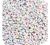 500PCS 4x7mm Acrylic Letter Beads Y for Friendship Bracelets Jewelry Making, White Flat Round Acrylic with Colourful Alphabet Beads for DIY Crafts Bracelets Necklaces Key Chains Phone Lanyard