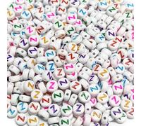 500PCS 4x7mm Acrylic Letter Beads Z for Friendship Bracelets Jewelry Making, White Flat Round Acrylic with Colourful Alphabet Beads for DIY Crafts Bracelets Necklaces Key Chains Phone Lanyard