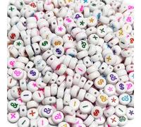 500PCS 4x7mm Acrylic Mixed Acrylic Symbol Baeads (*+-&$) for Hand Chain Making, White Flat Round Acrylic with Colourful Symbol Beads for DIY Crafts Bracelets Necklaces Key Chains Phone Lanyard