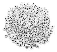 500PCS 4x7mm Acrylic Star Beads for Friendship Bracelets Jewelry Making, White Flat Round Acrylic with Black Pentastar Beads for DIY Crafts Bracelets Necklaces Key Chains Phone Lanyard