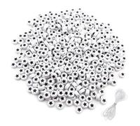 500PCS 4x7mm Acrylic Star Beads for Friendship Bracelets Jewelry Making, White Round Flat Acrylic Black Pentastar Beads and 32 FT Crystal Line for DIY Crafts Bracelets Necklaces