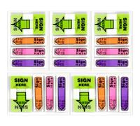 500pcs/5 Pack Sign Here Tabs Post It Flags, Fluorescent Sign Here Arrow Stickers/Labels with Dispenser Sticky Note Signature Flag Page Index Markers Supplies for Office School Notary Books Notebook