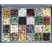 500pcs 8mm Natural Round Stone Gemstone Beads, Hole Size 1mm, DIY Smooth Beads for Bracelet, Necklace, Earrings, Jewelry Making, Box Packed (24 material-8mm)