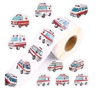 500pcs Ambulance Car Stickers, 12 Fun Styles Rescue Vehicle Stickers Roll Self-Adhesive Ambulance Decals for Kids DIY Crafts Party Favors Scrapbooks Water Bottle Luggage Phone Decorations