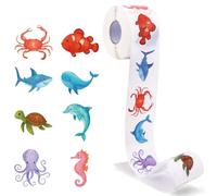 500pcs Aquatic Creatures Stickers Roll for Kids, Waterproof Ocean Animal Stickers Cute Crab Turtle Whale Sea Animal Party Decorations for Water Bottle Computer Laptop Classroom Rewards