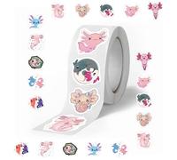 500Pcs Axolotl Stickers, 10 Sheets Graphic Cute Pink Animals Cartoon Decal Roll Self Adhesive Seals Stickers for Kids, Adults Laptop Waterbottle Phone Skateboard Guitar Luggage Helmet Décor