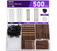 500PCS Bobby Pins Brown Set, BUNTOR Invisible Wave Hair Clips with Storage Box, U-Shaped Hair Pins for Buns, White & Black Hair Bands for Women, Girls